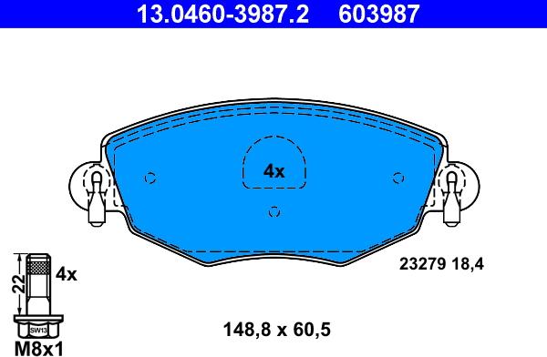 ATE 13.0460-3987.2 - Тормозные колодки, дисковые, комплект parts5.com