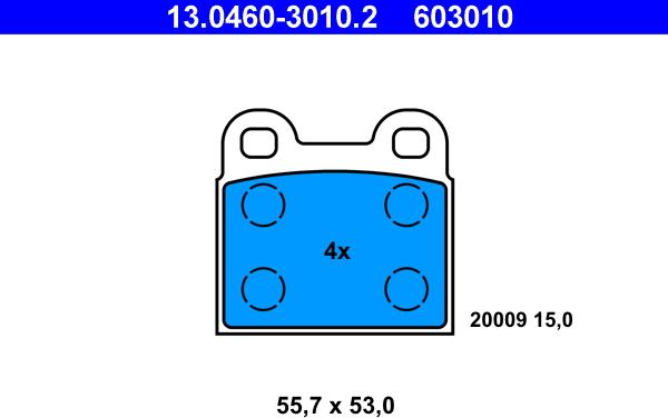 ATE 13.0460-3010.2 - Тормозные колодки, дисковые, комплект parts5.com