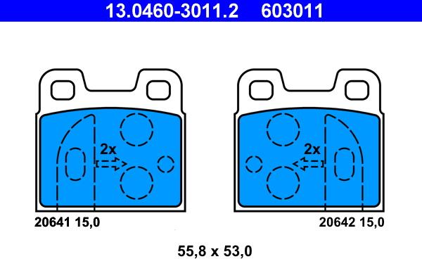 ATE 13.0460-3011.2 - Тормозные колодки, дисковые, комплект parts5.com