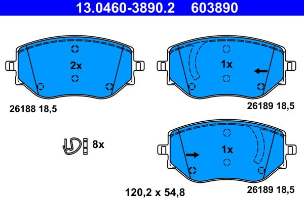 ATE 13.0460-3890.2 - Тормозные колодки, дисковые, комплект parts5.com