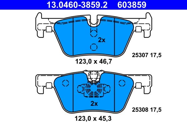 ATE 13.0460-3859.2 - Тормозные колодки, дисковые, комплект parts5.com