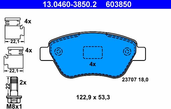 ATE 13.0460-3850.2 - Тормозные колодки, дисковые, комплект parts5.com