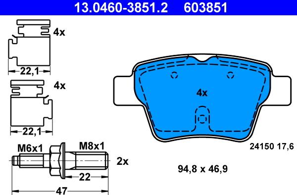 ATE 13.0460-3851.2 - Тормозные колодки, дисковые, комплект parts5.com