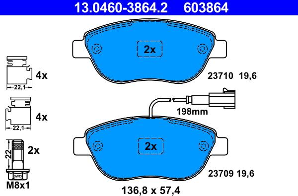 ATE 13.0460-3864.2 - Тормозные колодки, дисковые, комплект parts5.com