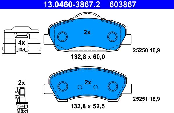 ATE 13.0460-3867.2 - Тормозные колодки, дисковые, комплект parts5.com