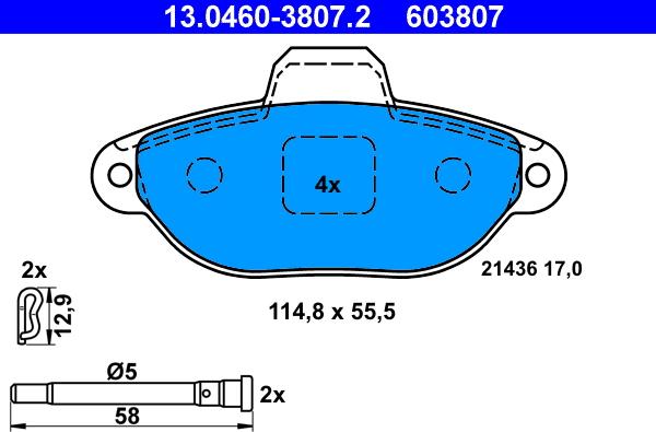 ATE 13.0460-3807.2 - Тормозные колодки, дисковые, комплект parts5.com