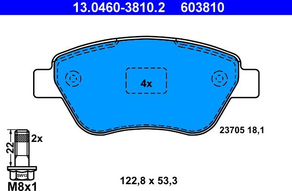 ATE 13.0460-3810.2 - Тормозные колодки, дисковые, комплект parts5.com