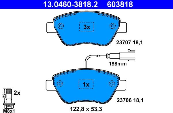 ATE 13.0460-3818.2 - Тормозные колодки, дисковые, комплект parts5.com