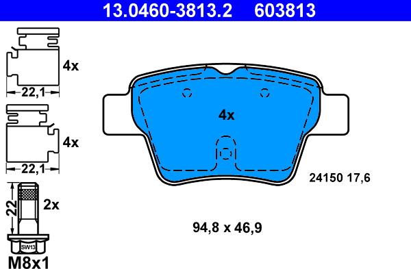 ATE 13.0460-3813.2 - Тормозные колодки, дисковые, комплект parts5.com