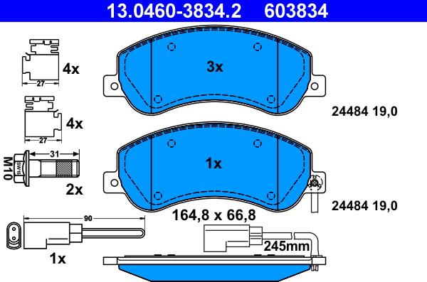 ATE 13.0460-3834.2 - Тормозные колодки, дисковые, комплект parts5.com