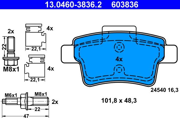 ATE 13.0460-3836.2 - Тормозные колодки, дисковые, комплект parts5.com