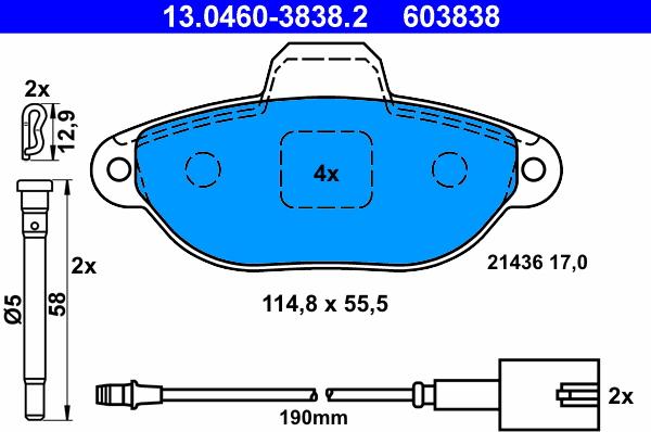 ATE 13.0460-3838.2 - Тормозные колодки, дисковые, комплект parts5.com