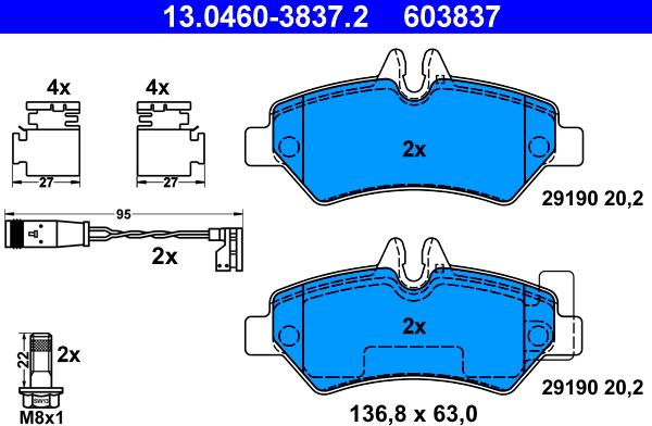 ATE 13.0460-3837.2 - Тормозные колодки, дисковые, комплект parts5.com