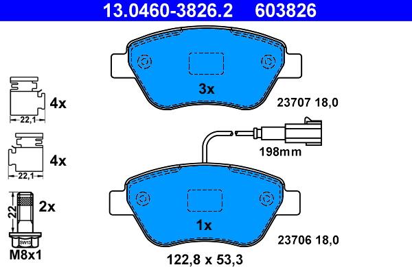 ATE 13.0460-3826.2 - Тормозные колодки, дисковые, комплект parts5.com