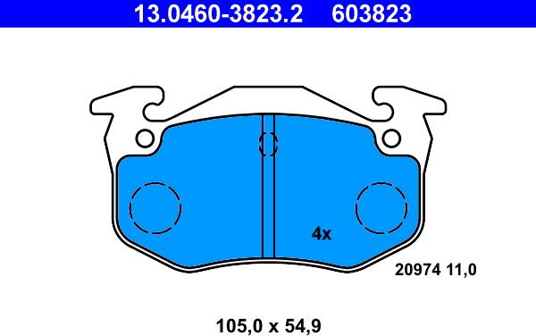 ATE 13.0460-3823.2 - Тормозные колодки, дисковые, комплект parts5.com