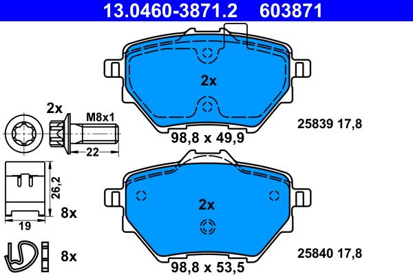 ATE 13.0460-3871.2 - Тормозные колодки, дисковые, комплект parts5.com