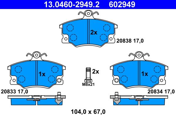 ATE 13.0460-2949.2 - Тормозные колодки, дисковые, комплект parts5.com