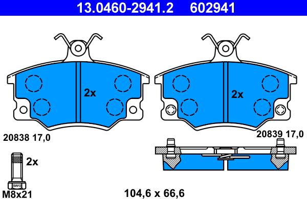 ATE 13.0460-2941.2 - Тормозные колодки, дисковые, комплект parts5.com