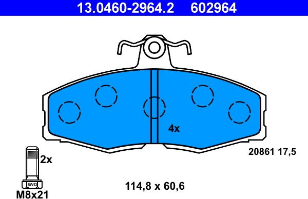 ATE 13.0460-2964.2 - Тормозные колодки, дисковые, комплект parts5.com