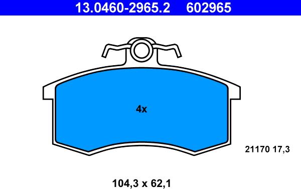 ATE 13.0460-2965.2 - Тормозные колодки, дисковые, комплект parts5.com