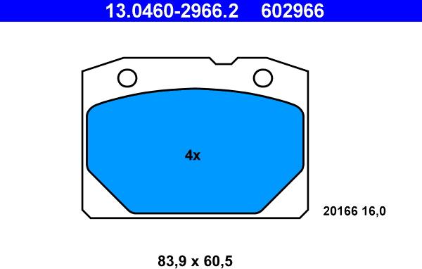 ATE 13.0460-2966.2 - Тормозные колодки, дисковые, комплект parts5.com