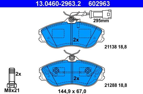 ATE 13.0460-2963.2 - Тормозные колодки, дисковые, комплект parts5.com