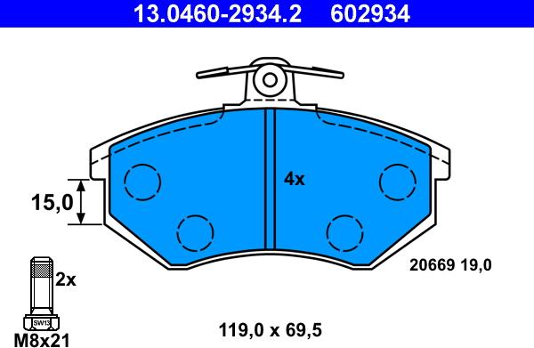 ATE 13.0460-2934.2 - Тормозные колодки, дисковые, комплект parts5.com