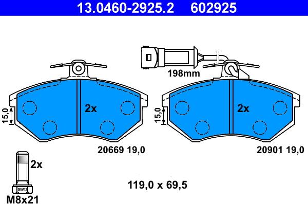 ATE 13.0460-2925.2 - Тормозные колодки, дисковые, комплект parts5.com