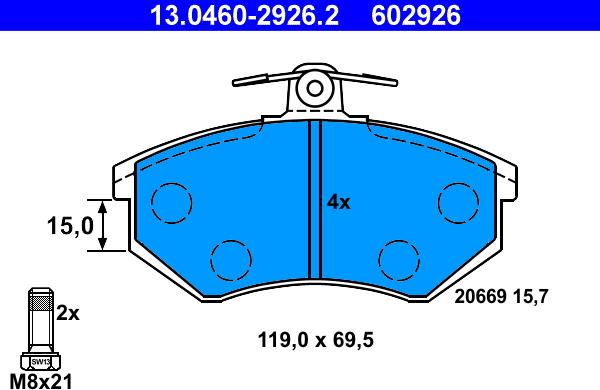 ATE 13.0460-2926.2 - Тормозные колодки, дисковые, комплект parts5.com