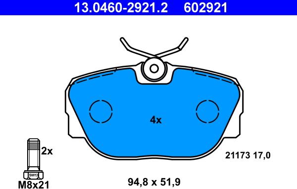 ATE 13.0460-2921.2 - Тормозные колодки, дисковые, комплект parts5.com