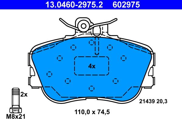 ATE 13.0460-2975.2 - Тормозные колодки, дисковые, комплект parts5.com