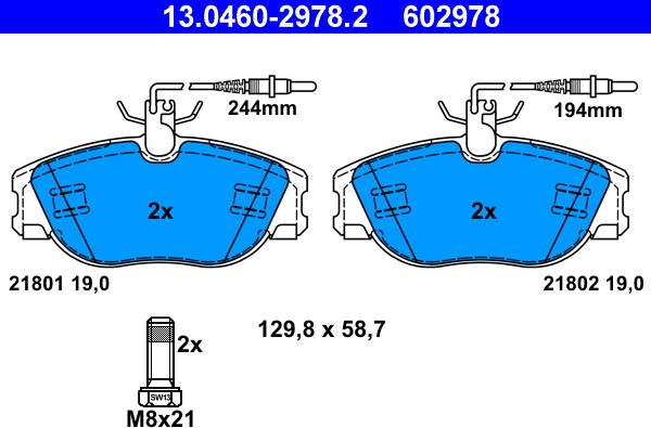 ATE 13.0460-2978.2 - Тормозные колодки, дисковые, комплект parts5.com