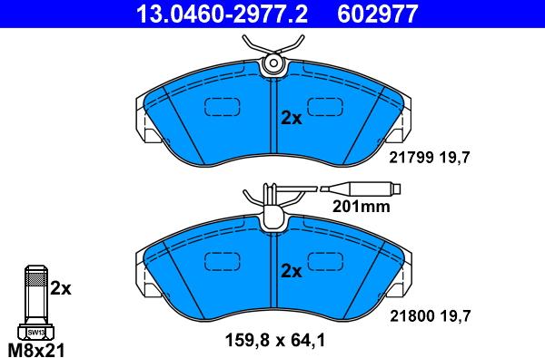 ATE 13.0460-2977.2 - Тормозные колодки, дисковые, комплект parts5.com