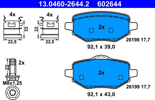 ATE 13.0460-2644.2 - Тормозные колодки, дисковые, комплект parts5.com