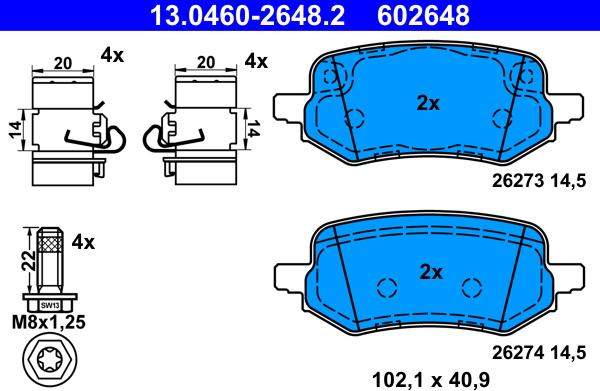 ATE 13.0460-2648.2 - Тормозные колодки, дисковые, комплект parts5.com