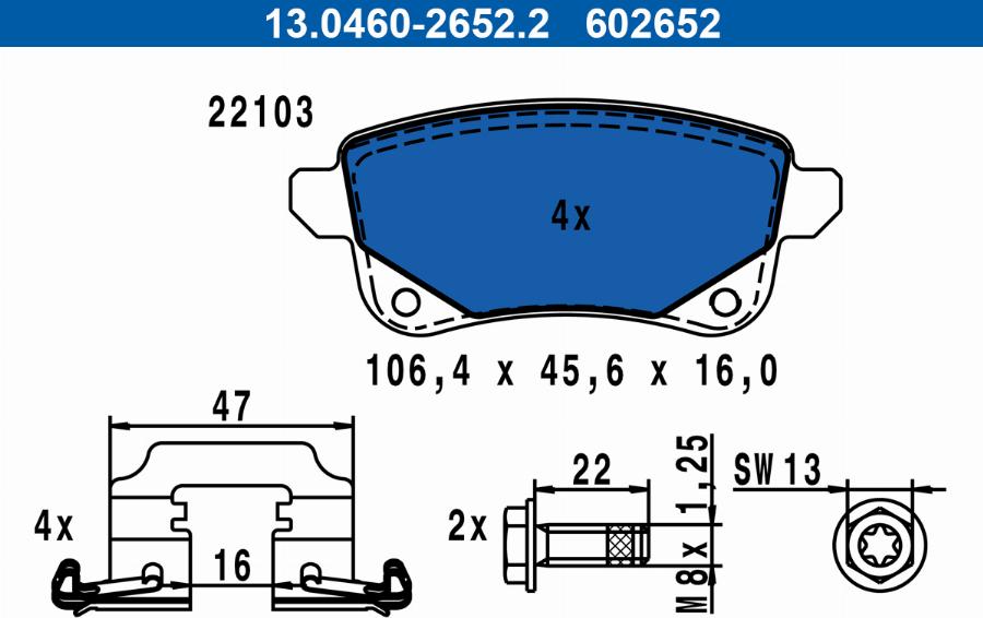 ATE 13.0460-2652.2 - Тормозные колодки, дисковые, комплект parts5.com