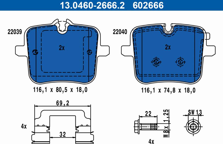 ATE 13046026662 - Тормозные колодки, дисковые, комплект parts5.com