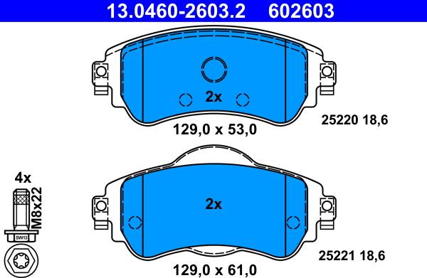 ATE 13.0460-2603.2 - Тормозные колодки, дисковые, комплект parts5.com