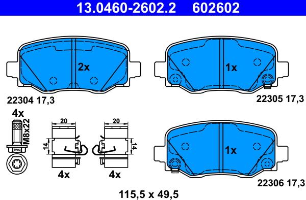 ATE 13.0460-2602.2 - Тормозные колодки, дисковые, комплект parts5.com