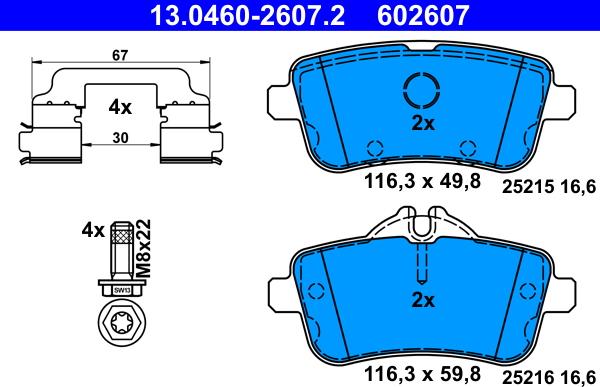 ATE 13.0460-2607.2 - Тормозные колодки, дисковые, комплект parts5.com