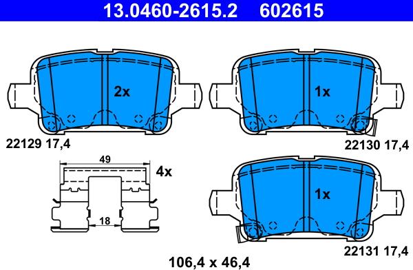 ATE 13.0460-2615.2 - Тормозные колодки, дисковые, комплект parts5.com