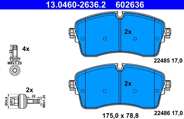 ATE 13046026362 - Тормозные колодки, дисковые, комплект parts5.com