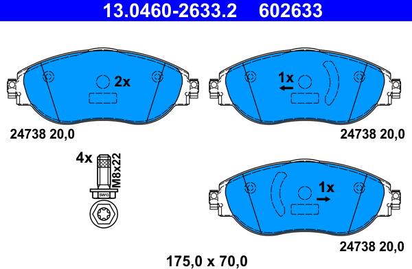 ATE 13.0460-2633.2 - Тормозные колодки, дисковые, комплект parts5.com