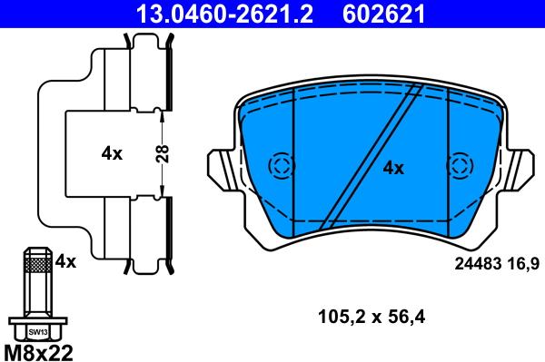 ATE 13.0460-2621.2 - Тормозные колодки, дисковые, комплект parts5.com