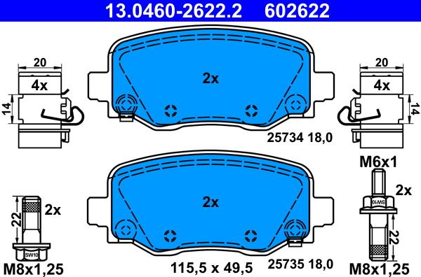 ATE 13.0460-2622.2 - Тормозные колодки, дисковые, комплект parts5.com