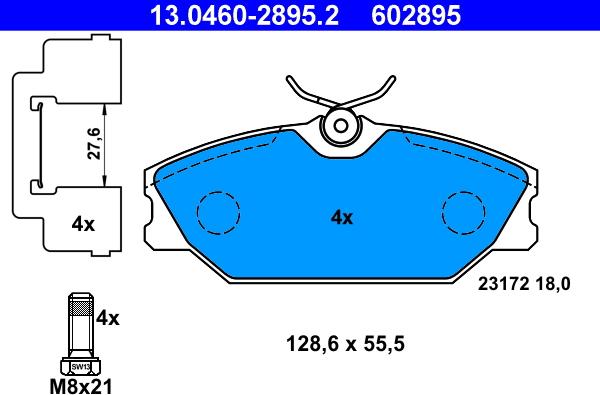 ATE 13.0460-2895.2 - Тормозные колодки, дисковые, комплект parts5.com