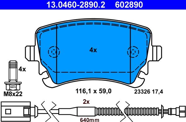 ATE 13.0460-2890.2 - Тормозные колодки, дисковые, комплект parts5.com