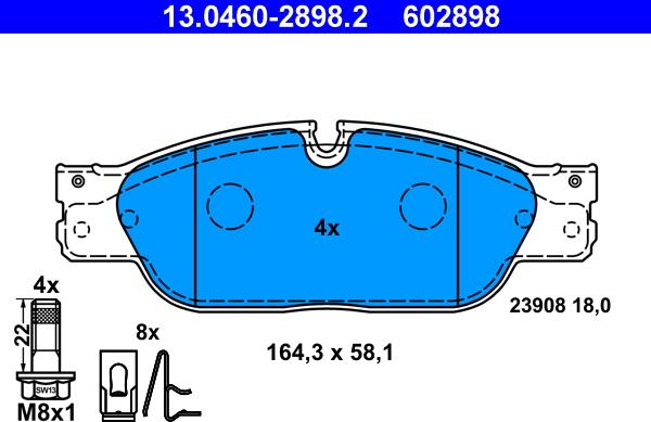 ATE 13.0460-2898.2 - Тормозные колодки, дисковые, комплект parts5.com