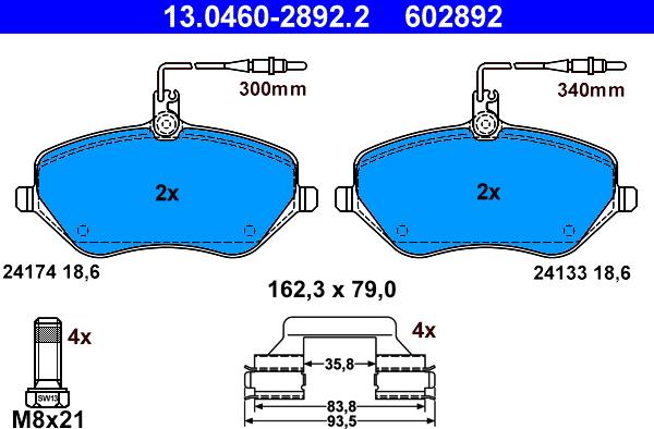 ATE 13.0460-2892.2 - Тормозные колодки, дисковые, комплект parts5.com