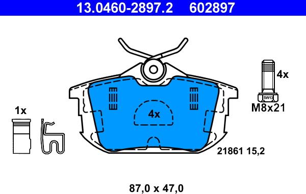 ATE 13.0460-2897.2 - Тормозные колодки, дисковые, комплект parts5.com